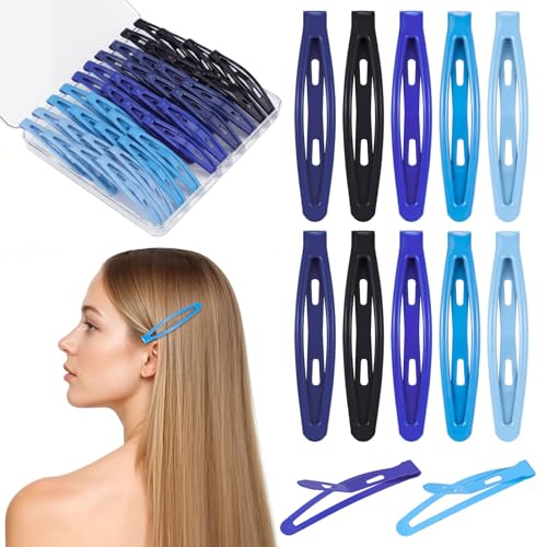 obeoby 40Pcs 2.36In Metal Snap Hair Clips No-slip Barrettes for Women Girls - color: Blue