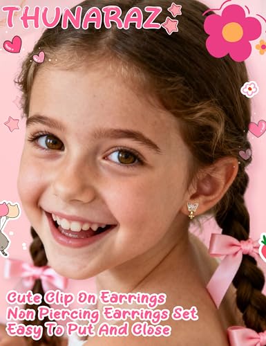 THUNARAZ 10Pairs Clip On Earrings for Women Lightweight Non Pierced Set | Hypoallergenic Gold Stud Earrings,Fake Earrings Set,Cute Pearl CZ Flower Cat Heart,Secure Clip Fit,Extra Soft Silicone Pads - style: goldB
