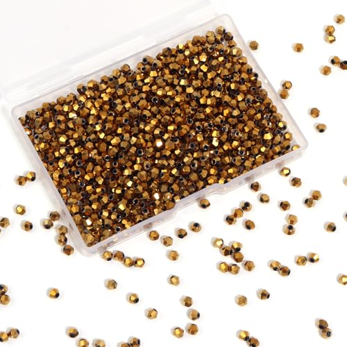 1000Pcs 4mm Faceted Crystal Glass Bicone Beads Loose Bead for DIY Bracelet Necklace Earring Keychain Jewelry Making,Gold - color: Gold