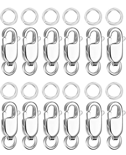 Kcctoo Silver Lobster Claw Clasp with Closed Jump Rings 14K Gold Necklace Clasps and Closures for Jewelry Making, Made in Italy 12mm(0.47inch) (Silver 12pcs) - color: Silver 12pcs