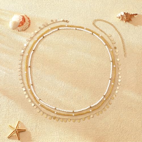 14K Gold Plated Waist Chain for Women Layered Waist Beads Belly Chain Belt, Waterproof Summer Beach Body Jewelry for Bikini, Festival Vacation Accessories for Women - style: Round Beads