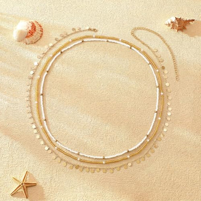 14K Gold Plated Waist Chain for Women Layered Waist Beads Belly Chain Belt, Waterproof Summer Beach Body Jewelry for Bikini, Festival Vacation Accessories for Women - style: Round Beads