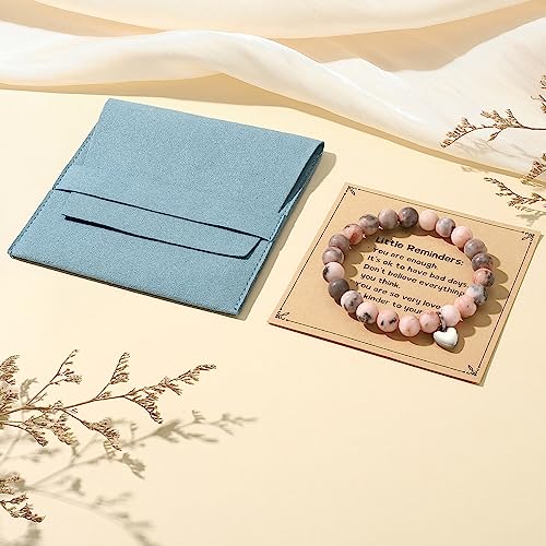 MIXJOY Inspirational Gifts for Women, Heart Charm Pink Elastic Beads Bracelet, Positive Affirmations Get Well Soon Gifts - style: steel heart little reminders pink