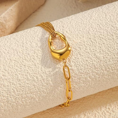 CTRLZTEAM 14K 18K Gold Plated Layered Bracelets for Women Stacked Bracelet | 14K 18K gold plated multi layer bracelets combine distinct chains with single clasp for instant pre-stacked style - style: Minimalist Mixed-Link