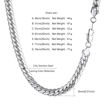 Snake Chain for Women Stainless Steel Dainty Choker Necklace Thin Layered Men Chain 8mm Width Gold/Black/Silver Plated Trendy Jewelry 18/20/22/24/26/28/30 Inch - color: 8MM-Silver Snake Chain, size: Length 20 Inches (women's average length)