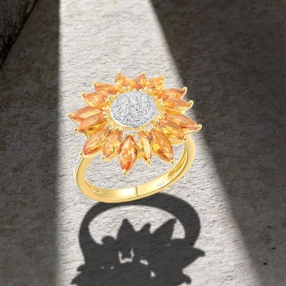 Santuzza Sterling Silver Gemstone Flower Ring for Women - color: [A]Sunflower-Yellow