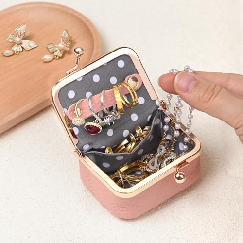 Zivyes Mini Jewelry Box Travel Small Coin Purse Organizer Case Genuine Leather Tiny Size (pink 2.9 inches long) - color: Pink-Standard