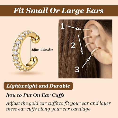 12Pcs Ear Cuffs Non Piercing 14K Gold Plated Ear Cuff Earrings for Women Adjustable Non Pierced Ears Clip on Cartilage Earrings Set Jewelry - color: A1: 12set ear cuff