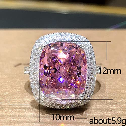 18K Gold Plated Princess Cut Pink Crystal Silver Ring with AAA White Cubic Zirconia Full Diamond Ring CZ Eternity Engagement Wedding Band Ring for Women Size 6-10 - color: 9