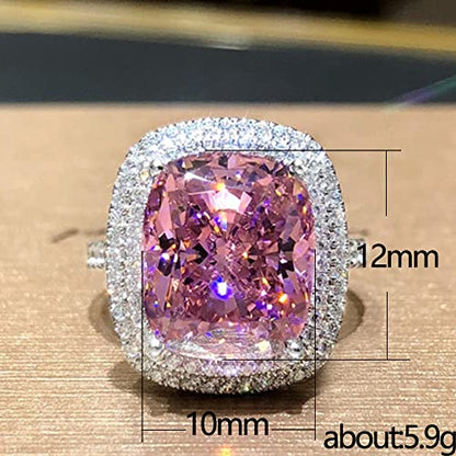 18K Gold Plated Princess Cut Pink Crystal Silver Ring with AAA White Cubic Zirconia Full Diamond Ring CZ Eternity Engagement Wedding Band Ring for Women Size 6-10 - color: 9