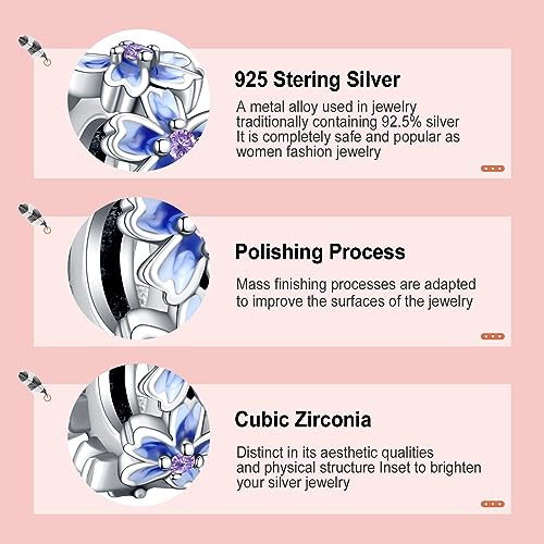 Annmors S925 Clip Spacer Safety Chain Stopper Charms for Pandora, Gift Mom Daughter Friend Sister Wife Grandma Girlfriend Fmaily On Christmas Mothers Valentines Halloween Graduation - color: C04-2pcs Purple Flowers Spacers