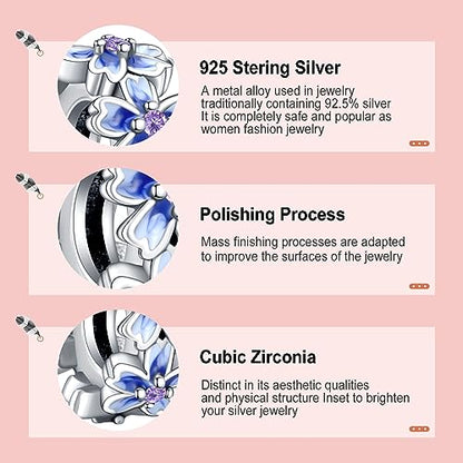 Annmors S925 Clip Spacer Safety Chain Stopper Charms for Pandora, Gift Mom Daughter Friend Sister Wife Grandma Girlfriend Fmaily On Christmas Mothers Valentines Halloween Graduation - color: C04-2pcs Purple Flowers Spacers