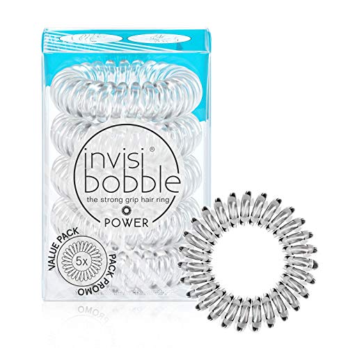 invisibobble Power Traceless Spiral Hair Ties - 5 Pack - Crystal Clear - Strong Elastic Grip Coil Hair Accessories for Active Women - No Kink, Non Soaking - Gentle for Girls Teens and Thick Hair - color: Crystal Clear