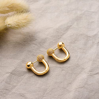 Huggie Hoop Earrings 14K Gold Plated Cubic Zirconia Dainty Simple Cute Beads Elegant CZ Circle Small Hoop Earring for Women Minimalist Handmade Hypoallergenic Jewelry - color: Balls