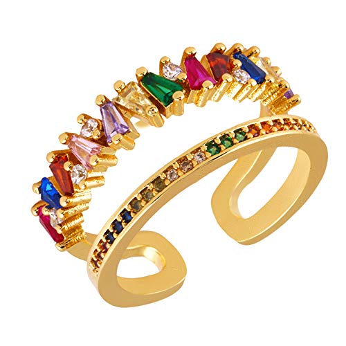 Gold-Plated Butterfly Rings - Vintage Snake Statement Rings with Cubic Zirconia for Women Adjustable Open Rings - style: Big CZ Rainbow