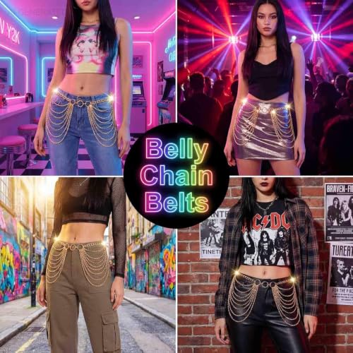 Rhinestone Chain Belt Silver Body Chains Jewelry for Women | Sparkly Diamond Waist Chain Belts Layered Punk Rave Body Accessories - color: Gold