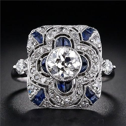 925 Sterling Silver Natural Shining Sapphire Ring Blue Gemstone Cubic Zirconia Promise Rings CZ Luxurious Eternity Engagement Wedding Band Ring for Women (US Code 10) - size: US Code 10