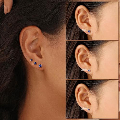 M MOOHAM Birthstone Stud Earrings, Hypoallergenic Dainty 14K Gold-Plated Stud Earrings Cubic Zirconia Cartilage Earring for Women Jewelry Gifts - color: 14K Gold Plated-09-September-Sapphire Royal Blue
