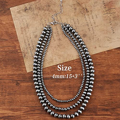 Navajo Pearl Necklace Western Jewelry for Women Cowgirl | Layered Western Necklaces Country Concert Choker Jewelry Gift - color: turquoise 1pcs (4mm+6mm+8mm)