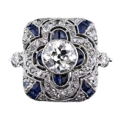 S925 Sterling Silver Vintage Fashion Women's Jewelry Sapphire Gemstone Cocktail Anniversary Ladies Wedding Engagement Ring Size 6-10 CZC685 - size: 10