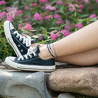 Waterproof String Anklets Cute Beaded Ankle Bracelets Beach Wave Anklet Stainless Steel Coin Boho Ankle Jewelry for Women - color: Navy Blue