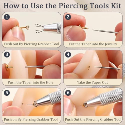 Piercing Taper Ball Grabber Tool Stainless Steel Nose Ear Piercing Kits | Nose Septum Eyebow Helix Conch Tragus Daith Piercing Jewelry Changing Tool,14G 16G 18G 20G Flat Back Earrings Applicator Tool - style: Piercing Taper(14G 16G 18G 20G) + Ball Grabber