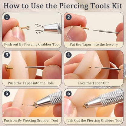 Piercing Taper Ball Grabber Tool Stainless Steel Nose Ear Piercing Kits | Nose Septum Eyebow Helix Conch Tragus Daith Piercing Jewelry Changing Tool,14G 16G 18G 20G Flat Back Earrings Applicator Tool - style: Piercing Taper(14G 16G 18G 20G) + Ball Grabber