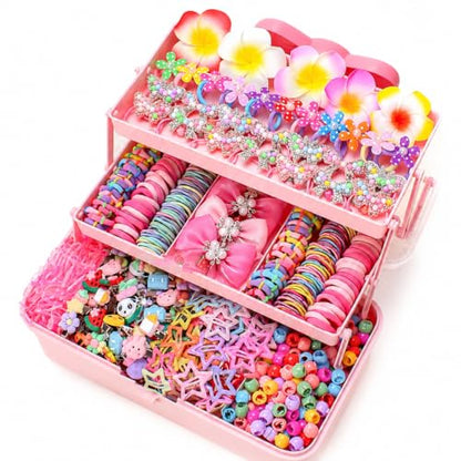 546PCS Hair Accessories Set, Colorful Hair Ties Clips and Bow Hair Styling Kit with Organizer Box