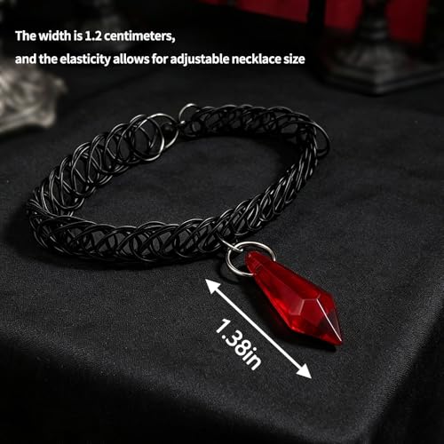 Vintage 90s Choker Red Crystal Gems Pendent Dripping Blood Necklace Black Tattoo Choker Necklace Vampire Accessories Halloween Jewelry Gift for Women