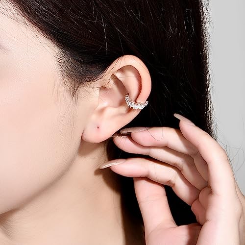 Silver Baguette Crystal CZ Pave Ear Cuff for Women | Sparkling CZ Silver Ear Cuff, Single Piece, Secure Pave Setting, Lightweight, Dainty Daily Wear, Gift Box Included