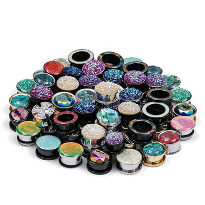 TBOSEN 10 Pairs Stainless Steel | Wood Random Colors Ear Gauges Tunnels Plugs Body Piercing Lucky Bag 2g-1 inch - color: Metal B, size: 16 mm
