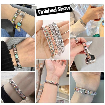 Italian Charms Bracelet Sets with 1Pcs Starter Brascelet 9Pcs Charms 9mm Italian Modular Charm Bracelet DIY Module Jewelry Gifts - color: A-Starter Bracelet Set Gold Pink