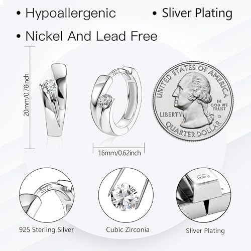 ALEXCRAFT 14K Goldplated Zirconia Hoop Earrings for Women, Hypoallergen Small Tiny Silver Sleeper Cartilage Twist Huggie Hoop Earrings With Ball Zirconia Shiny Simple Elegant Jewelry for Women - color: SilverA
