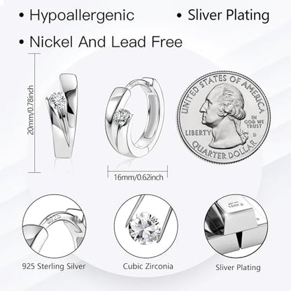 ALEXCRAFT 14K Goldplated Zirconia Hoop Earrings for Women, Hypoallergen Small Tiny Silver Sleeper Cartilage Twist Huggie Hoop Earrings With Ball Zirconia Shiny Simple Elegant Jewelry for Women - color: SilverA