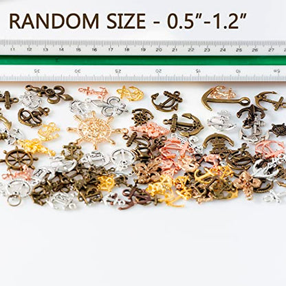 stino 100 G Mixed Style Metal Charms for Jewelry Making, Bulk Silver & Gold Plated, for Bracelet, Necklace, Earrings DIY Crafts - style: Anchor and Compass Wheel