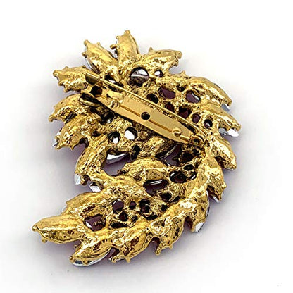 SELOVO Marquise Shape Rhinestone Red Leaf Costume Brooch Pin Jewelry Antiqued Gold Tone - color: Red