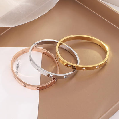 Friendship Love Bracelet for Women, 18K Gold Plated Titanium Steel Cuff - color: Gold, size: Zircon 7''