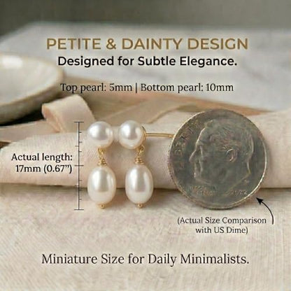 Petite Pearl Drop Earrings for Women - Real Freshwater Cultured Pearls Collection, S925 Sterling Silver Hypoallergenic Posts, 18K Gold Plated Dainty Jewelry - color: White
