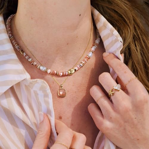 KissYan Beaded Necklaces for Women, Layered Pendant Choker for Summer | Stackable Colorful Natural Gemstone Handmade Beach Charm Chain Valentine's Jewelry Gifts For Girlfriend Wife Lover - style: Pink Heart