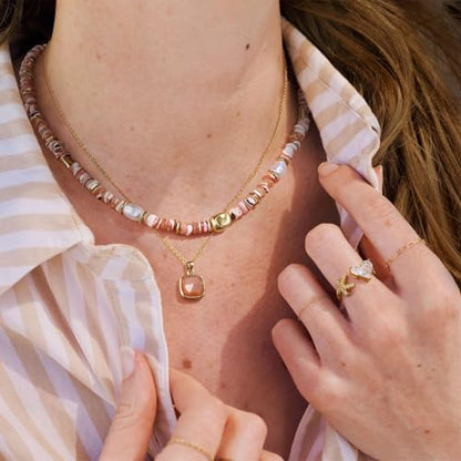 KissYan Beaded Necklaces for Women, Layered Pendant Choker for Summer | Stackable Colorful Natural Gemstone Handmade Beach Charm Chain Valentine's Jewelry Gifts For Girlfriend Wife Lover - style: Pink Heart