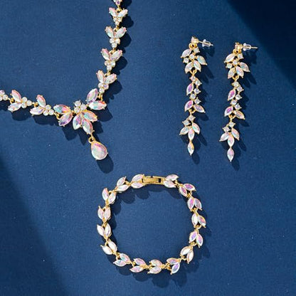 Paxuan Wedding Jewelry Sets for Bride Bridesmaid Bridal Jewelry Set for Women Wedding Crystal Necklace Earrings Bracelet Set for Party Prom Jewelry - color: AB - 14K Gold