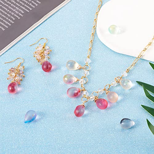 Cheriswelry 80pcs 14mm Two Tone Teardrop Glass Beads - Top Drilled Water Drop Glass Beads Charms for DIY Bracelets, Earrings & Necklace Making - color: Mixed Color*16