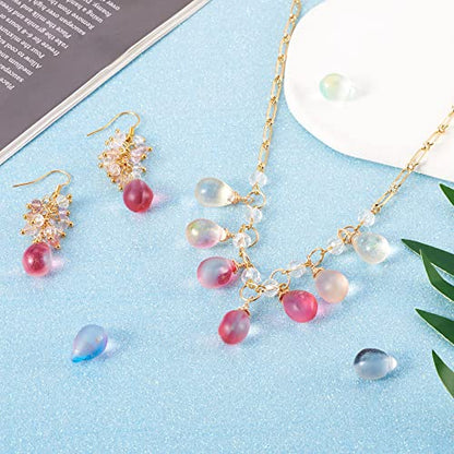 Cheriswelry 80pcs 14mm Two Tone Teardrop Glass Beads - Top Drilled Water Drop Glass Beads Charms for DIY Bracelets, Earrings & Necklace Making - color: Mixed Color*16