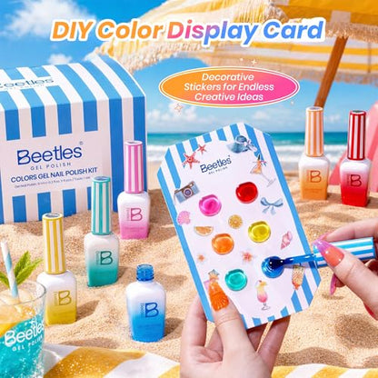 Beetles Neon Gel Nail Polish Set, 9ML 6 Colors Specials Jelly Gel | Sheer Gel Nail Kit with Sticker Nail Accessories Soak Off UV Salon DIY at Home Manicure Gift for Women - color: Sunstripe