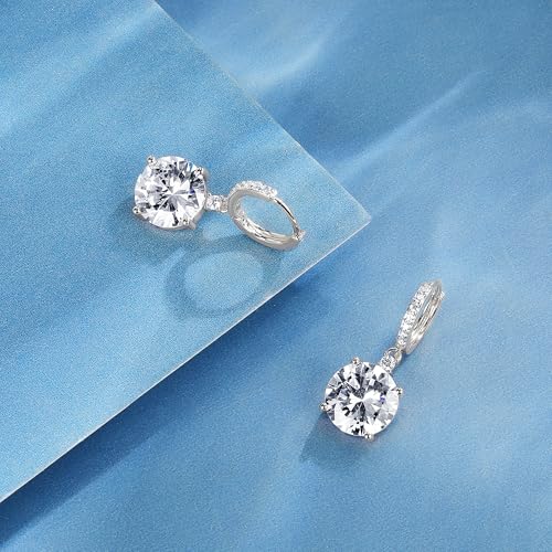 2-4 Pairs Dangle Drop Earrings for Women, 18K Gold Plated Cubic Zirconia Drop Dangle Huggie Hoop Earrings CZ Teardrop Hypoallergenic Jewelry - color: White-2 Pairs-Round/ Teardrop