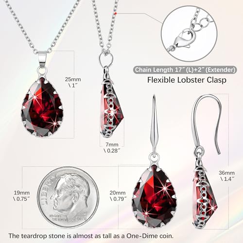 Linawe Crystal Jewelry Sets for Women, Imitation Diamond Pendant Necklace, Rhinestone Drop Dangle Earrings, Birthstone Cubic Zirconia Matching Wedding Jewelry, 14K Gold/Rose Gold/Silver Tones - color: Silver,Burgundy,Jan