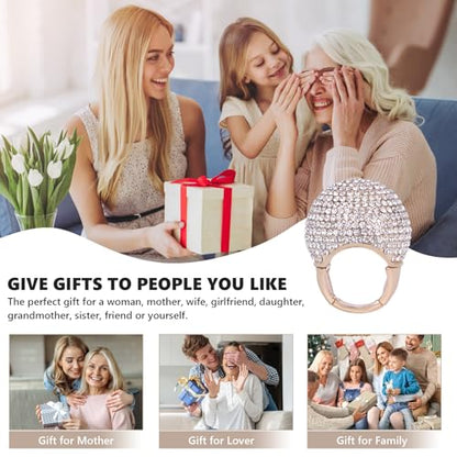 Gold Snowball Rhinestone Cocktail Ring – Adjustable Stretch Sparkling Party Jewelry for Women, Elegant Costume Ring for Evening Wear, Wedding, Prom - color: white