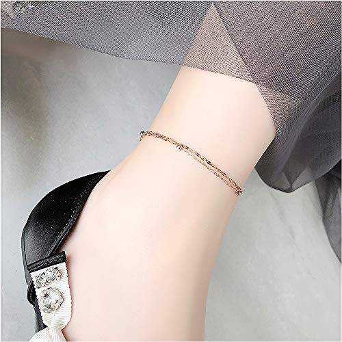 RoseGold Ankle Bracelets for Women - Layered Anklets - Link Foot Jewellery - color: RoseGold - 6#