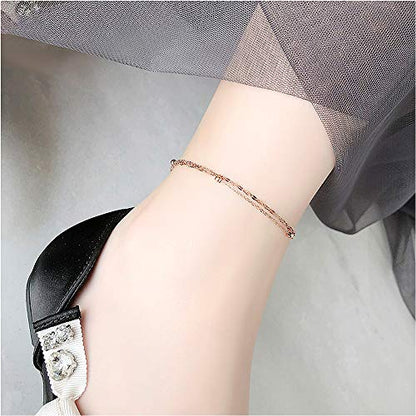 RoseGold Ankle Bracelets for Women - Layered Anklets - Link Foot Jewellery - color: RoseGold - 6#