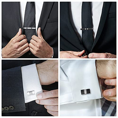 wynameleri Cufflink and Tie Clip Set for Men, 12 PCS Necktie Bars and Cuff Links Formal Business Dress Shirts Buttons Case Packed - color: T0408016